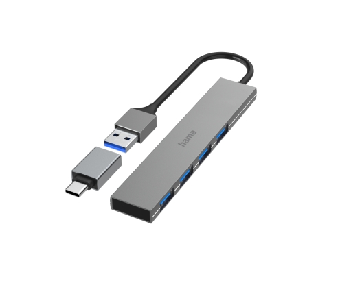 Hama 00200141 hub de interfaz USB 3.2 Gen 1 (3.1 Gen 1) Type-A 5000 Mbit/s Gris