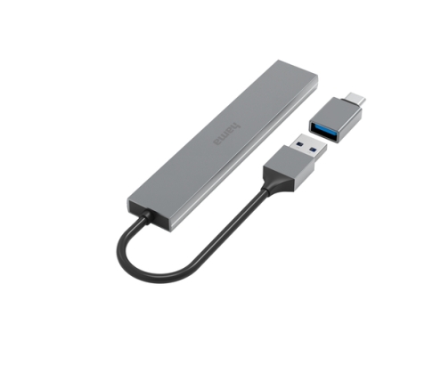 Hama 00200141 hub de interfaz USB 3.2 Gen 1 (3.1 Gen 1) Type-A 5000 Mbit/s Gris