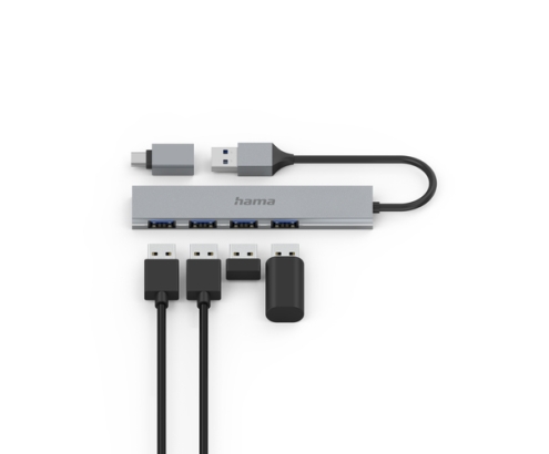 Hama 00200141 hub de interfaz USB 3.2 Gen 1 (3.1 Gen 1) Type-A 5000 Mbit/s Gris