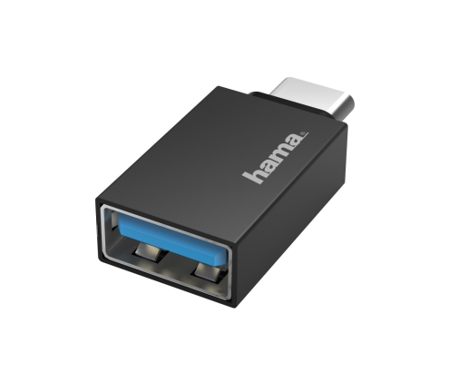 Hama | Adaptador USB C a USB A para PC, tablet, o smartphone, rápida transferencia de datos, color negro.