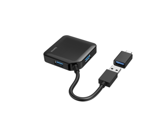 Hama | HUB USB con 4 Puertos y Adaptador USB-C (Conexión de Múltiples Dispositivos, Transformador Universal USB a USB-C, USB 3.2 con Transmisión de
