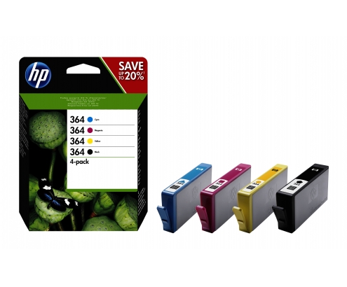 HP 364 Original Negro, Cian, Magenta, Amarillo Rendimiento estándar