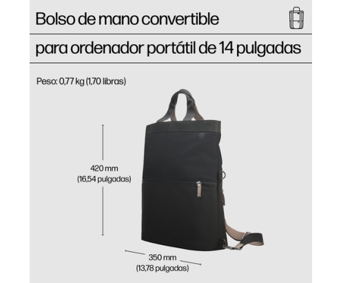 HP Bolso de mano de mochila para ordenador portátil convertible de 14 pulgadas