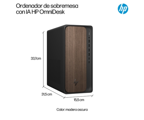 HP OmniDesk Desktop AI M03-0019ns PC Intel Core Ultra 5 225 16 GB DDR5-SDRAM 1 TB SSD Windows 11 Home Torre AI PC Madera, Negro