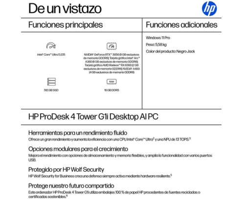 HP ProDesk 4 Tower G1i Desktop AI PC Intel Core Ultra 5 235 16 GB DDR5-SDRAM 512 GB SSD Windows 11 Pro Torre
