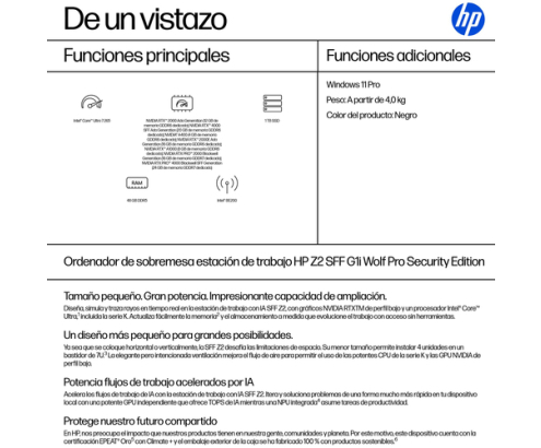 HP Z2 SFF G1i Workstation Desktop PC Wolf Pro Security Edition Intel Core Ultra 7 265 48 GB DDR5-SDRAM 1 TB SSD Windows 11 Pro Puesto de trabajo AI Wo
