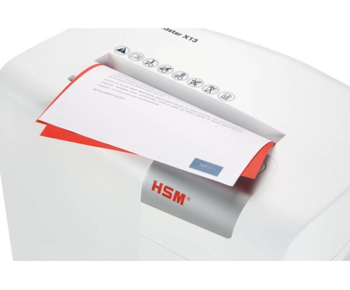 HSM X13 triturador de papel Corte en partículas 57 dB 4 mm Plata, Blanco
