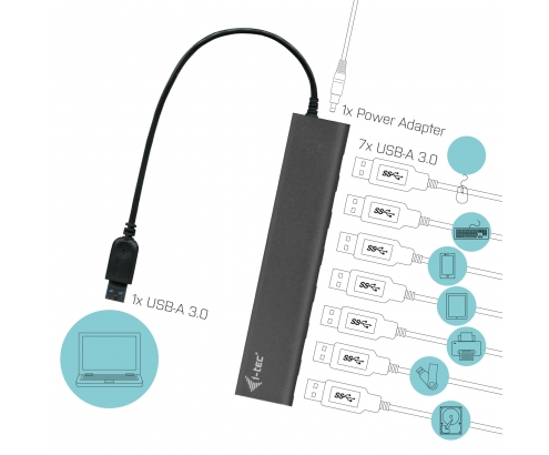 Hub i-tec Metal Superspeed USB 3.0 7-Port Hub U3HUB778