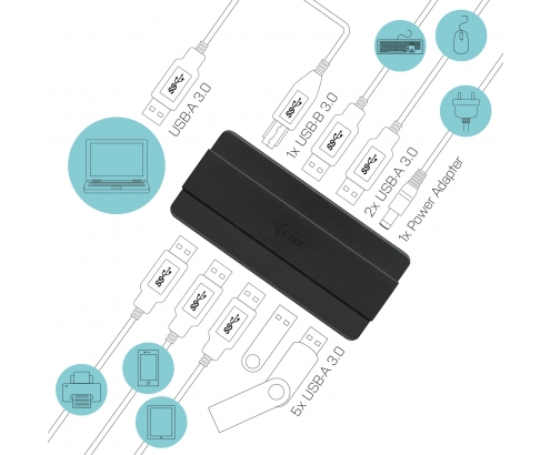 Hub i-tec USB 3.0 Charging HUB 7 Port + Power Adapter U3HUB742
