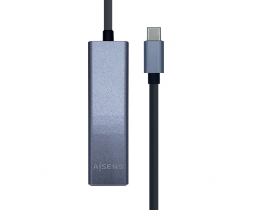 HUB USB AISENS CONECTORES 1X USB TIPO-C MACHO A 3X USB-A HEMBRA + ADAPTADOR LAN RJ45 CABLE 15CM GRIS A109-0396
