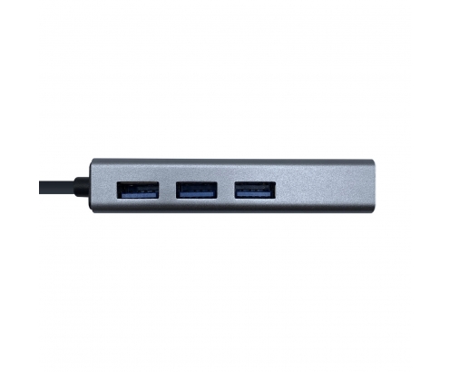 HUB USB AISENS CONECTORES 1X USB TIPO-C MACHO A 3X USB-A HEMBRA + ADAPTADOR LAN RJ45 CABLE 15CM GRIS A109-0396