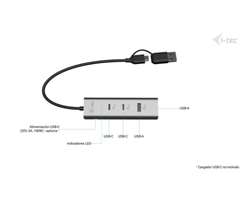 i-tec Metal Universal Charging HUB 2xUSB-C + 2x USB-A Port + Power Delivery 85W