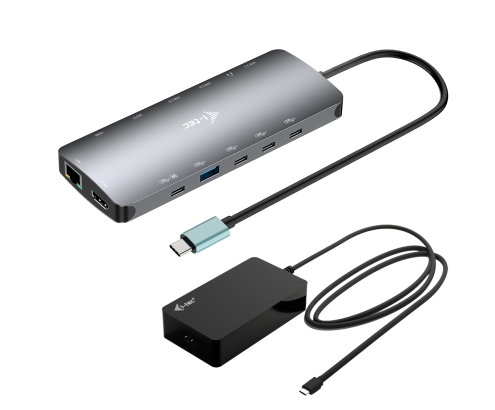 i-tec Metal USB-C Nano 3x Display Dock, 2x HDMI 1x USB-C video with Power Delivery 140W + Universal Charger 140 W