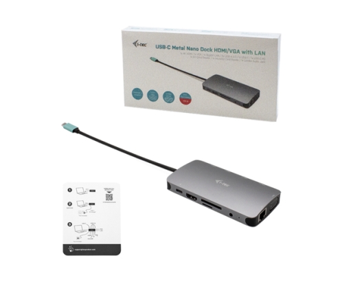 i-tec Metal USB-C Nano Dock HDMI/VGA with LAN + Charger 100W