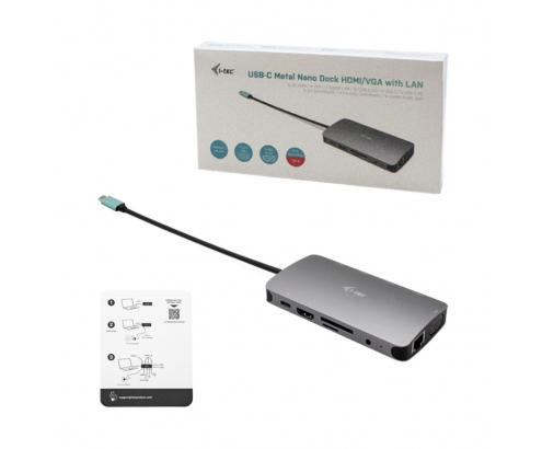i-tec Metal USB-C Nano Dock HDMI/VGA with LAN + Power Delivery 100 W