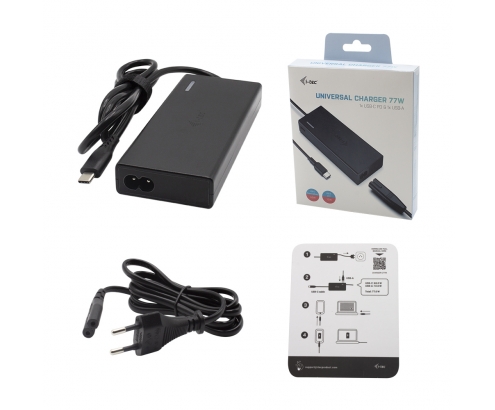 i-tec Universal Charger USB-C PD 3.0 + 1x USB-A, 77 W Interior Negro
