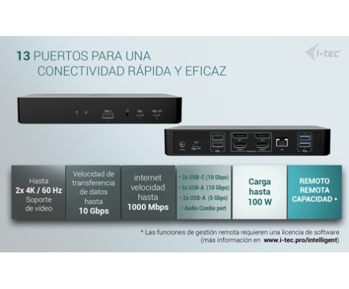 i-tec Universal Intelligent Dual Display Docking Station + Power Delivery 100W