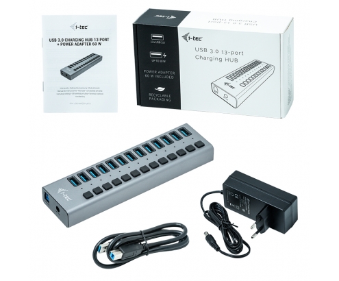 i-tec USB 3.0 Charging HUB 13port + Power Adapter 60 W Gris