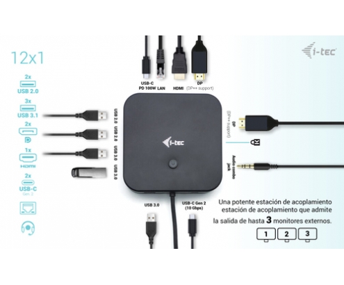 i-tec USB-C HDMI Dual DP Docking Station with Power Delivery 100 W + Universal Charger 100 W