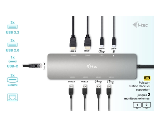 i-tec USB-C Metal Nano 2x Display Docking Station + Power Delivery 100 W