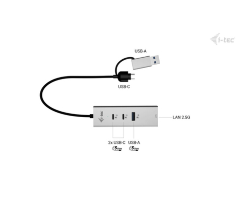 i-tec USB-C/USB-A Metal HUB 3 (2x USB-C, 1x USB-A) Port + 2.5GLAN