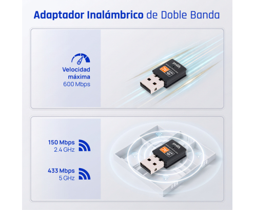 iggual Adaptador USB Wifi 600 Mbps dual 2.4G/5G