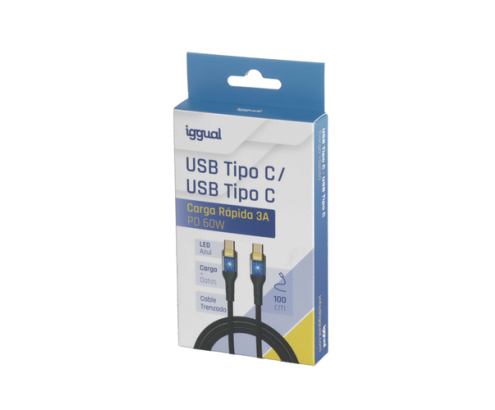 iggual Cable tipo C a tipo C 3A 1 metro trenzado LED