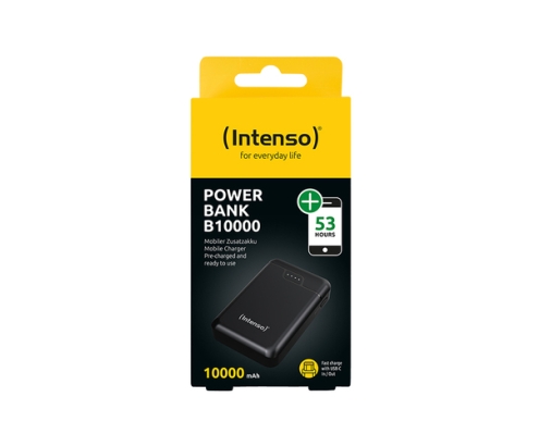 Intenso B10000 – Power bank de 10.000 mAh, batería externa portátil, USB-C y 2× USB-A, indicador LED, probada en Alemania, negra