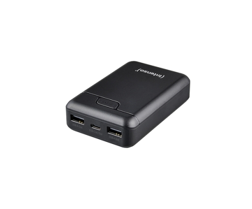 Intenso B10000 – Power bank de 10.000 mAh, batería externa portátil, USB-C y 2× USB-A, indicador LED, probada en Alemania, negra