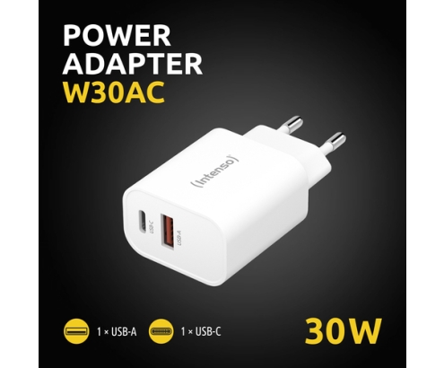 Intenso POWER ADAPTER USB-A/USB-C/7803012 Universal Blanco Corriente alterna Carga rápida Interior