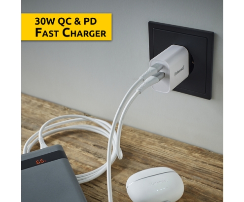 Intenso POWER ADAPTER USB-A/USB-C/7803012 Universal Blanco Corriente alterna Carga rápida Interior