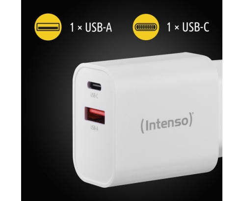 Intenso POWER ADAPTER USB-A/USB-C/7803012 Universal Blanco Corriente alterna Carga rápida Interior