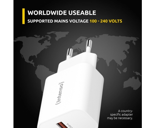 Intenso POWER ADAPTER USB-A/USB-C/7803012 Universal Blanco Corriente alterna Carga rápida Interior