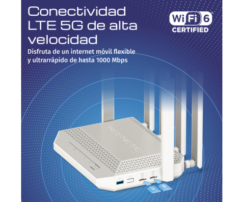 Keenetic Hero 5G (KN-4110) Módem router AX3000 Wi-Fi 6 5G Mesh con 2 ranuras de SIM, un Smart Switch 1×2.5G y 4×1G, puertos USB 3.0 y 2.0 multifunc