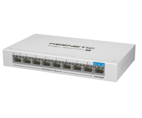 Keenetic PoE+ Switch 9 (KN-4710) Switch Gigabit de 9 puertos con 8 puertos PoE+ y asignación de energía de 120 W