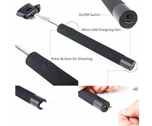 KHOMO KHO-SELFIE-STICK-BLK palo para autofotos Universal Negro