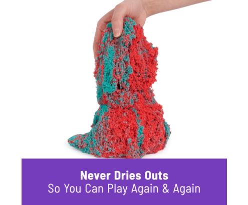 Kinetic Sand Mold n’ Flow de , 680 g de arena para jugar de color rojo y azul verdoso, 3 herramientas, juegos sensoriales para niños a partir de 3 