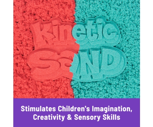 Kinetic Sand Mold n’ Flow de , 680 g de arena para jugar de color rojo y azul verdoso, 3 herramientas, juegos sensoriales para niños a partir de 3 