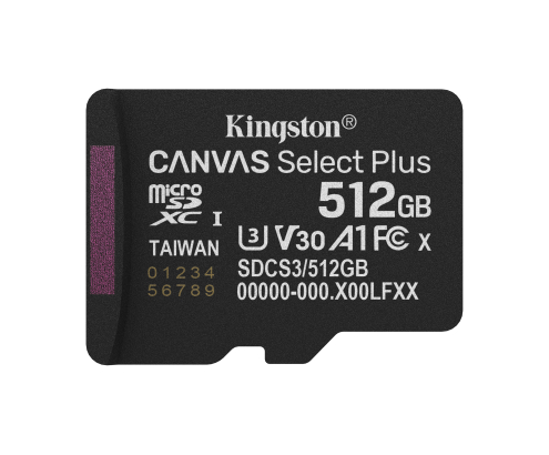 Kingston Technology 512GB micSDXC Canvas Select Plus Gen3 150R A1 (Adaptador de SD no incluido)