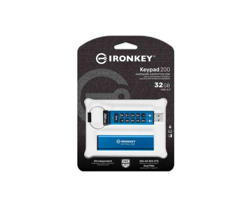 Kingston Technology IronKey Keypad 200 unidad flash USB 32 GB USB tipo A 3.2 Gen 1 (3.1 Gen 1) Azul