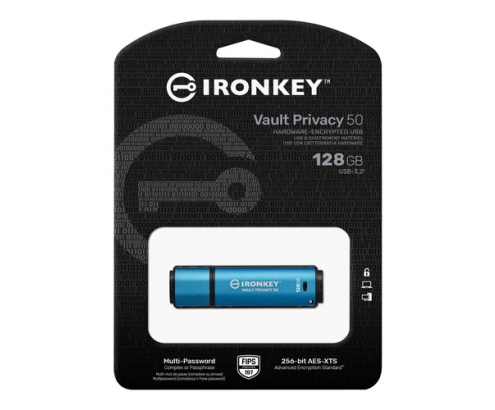 Kingston Technology IronKey Vault Privacy 50 unidad flash USB 128 GB USB tipo A 3.2 Gen 1 (3.1 Gen 1) Azul