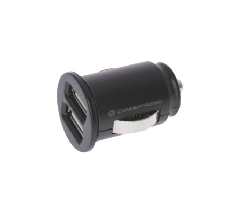 KIT 5 UNIDADES CARGADOR CONCEPTRONIC 2.4A 2 PUERTOS USB 5V 12 24V NEGRO CTCAR2AB5