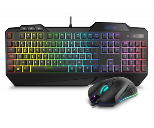 Krom Krusher teclado semimecanico y raton RGB gaming USB óptico negro NXKROMKRSHRSP