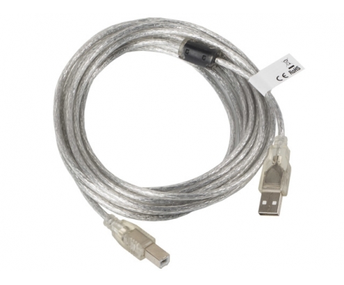 Lanberg CA-USBA-12CC-0050-TR Cable usb 2.0 tipo-a macho a usb tipo-b macho 5m transparente 