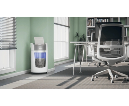 Leitz Destructora de Papel IQ OptiMax Office Microcorte Seguridad P5 35L - Blanca