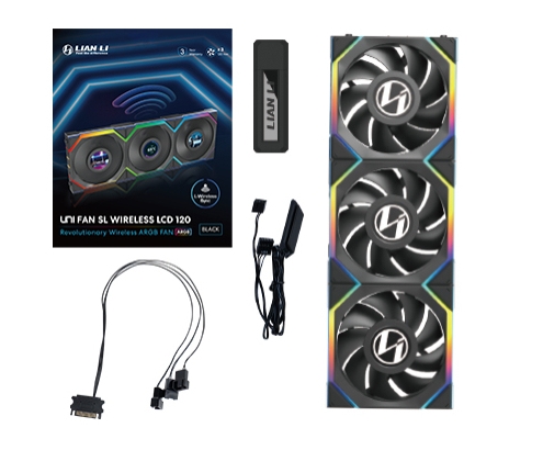 Lian Li UNI FAN SL Wireless LCD 120 Carcasa del ordenador Ventilador 12 cm Negro 3 pieza(s)