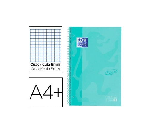 LIBRETA OXFORD EUROPEANBOOK A4+ TAPA EXTRADURA ICE MINT PASTEL 400117274