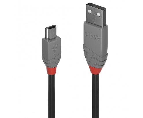 Lindy 36723 cable USB 2 m USB 2.0 USB A Mini-USB B Negro, Gris