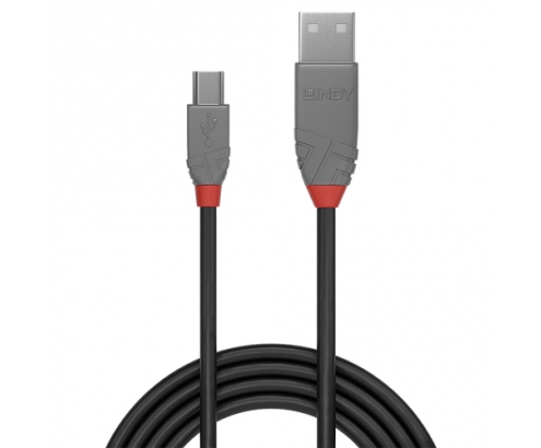 Lindy 36723 cable USB 2 m USB 2.0 USB A Mini-USB B Negro, Gris