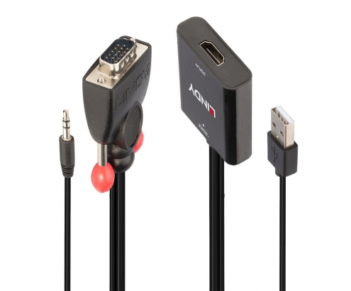 Lindy 38284 adaptador de cable de vÍ­deo VGA (D-Sub) + 3,5mm HDMI + USB Negro